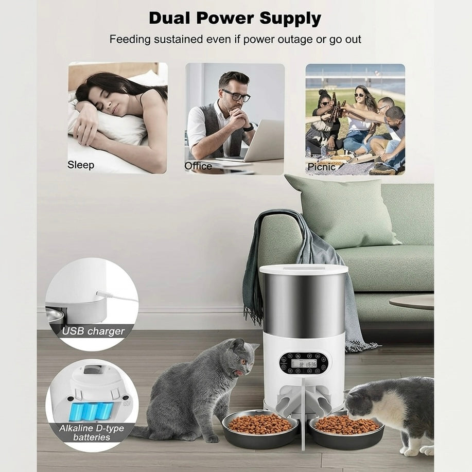 4.5L Automatic Pet Feeder | App Control, Voice Recording & Dual Bowl