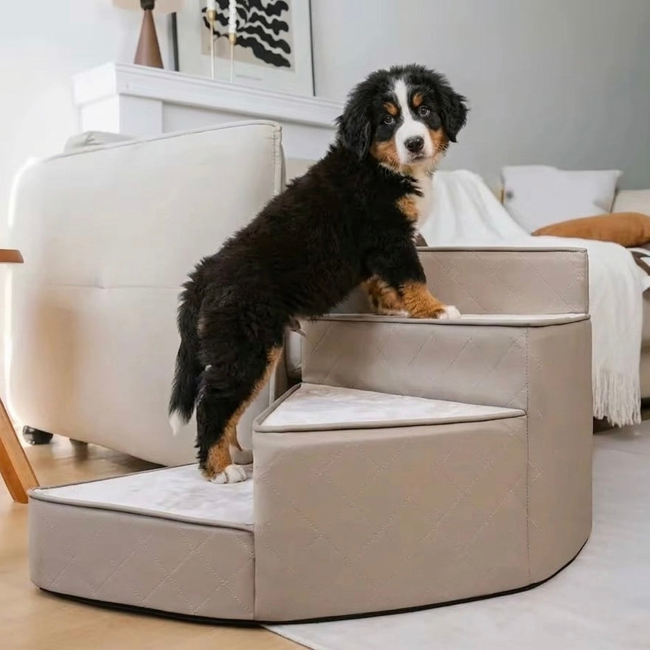 Spiral Dog Stairs for Beds & Sofas | Faux Leather & Joint-Friendly
