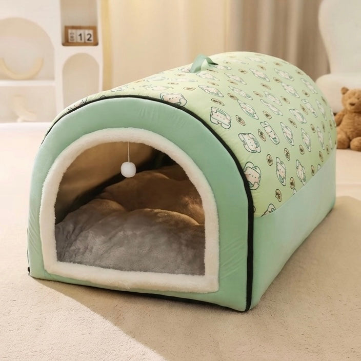 Cave-Style Dog Bed House with Washable Mat