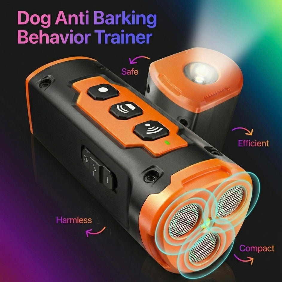 Ultrasonic Dog Training Device | 3 Sonic Emitters, 50ft Range & LED Flashlight