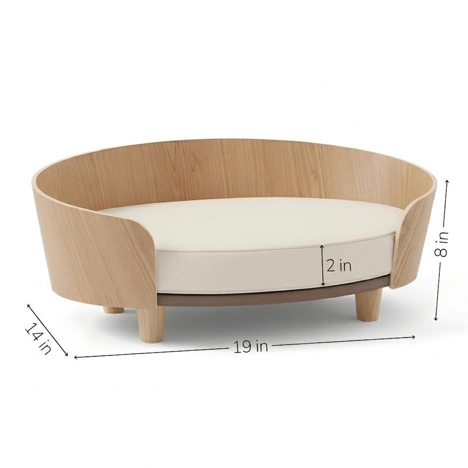 Elevated Wooden Dog Bed | Thick Cushion Semi-Enclosed & Non-Slip Legs