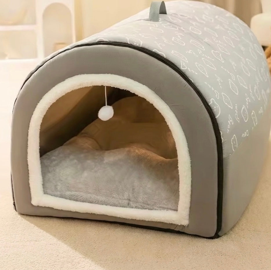 Cave-Style Dog Bed House with Washable Mat