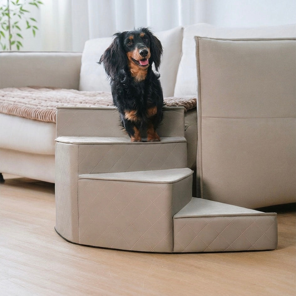 Spiral Dog Stairs for Beds & Sofas | Faux Leather & Joint-Friendly
