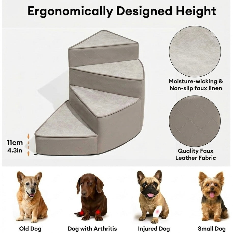 Spiral Dog Stairs for Beds & Sofas | Faux Leather & Joint-Friendly