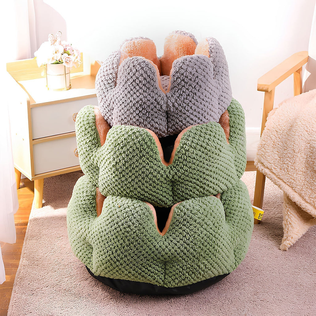 Cactus Pet Bed | Soft Plush Enclosed Nest for Cats & Small Dogs