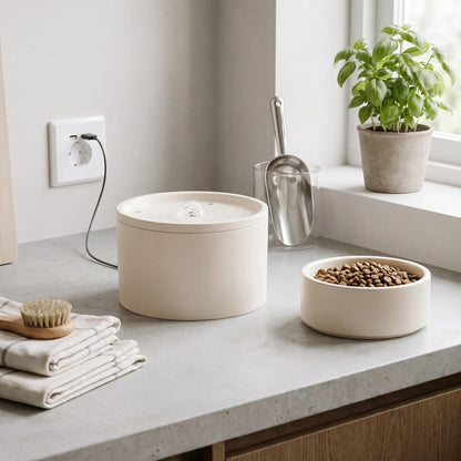 Ceramic Cat Water Fountain | 4-Layer Filtration Ultra-Silent 20dB &
