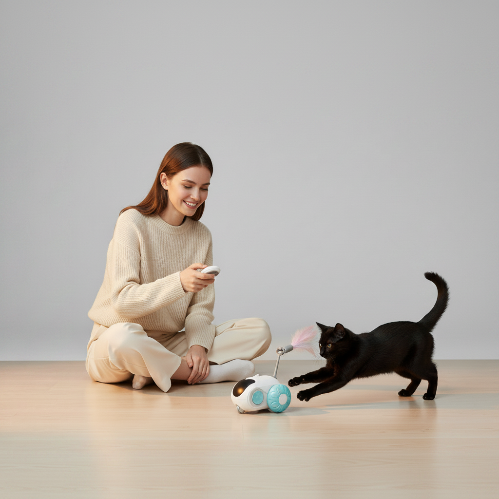 Interactive Cat Toy Wand with Remote | Motion Play for Bored Cats