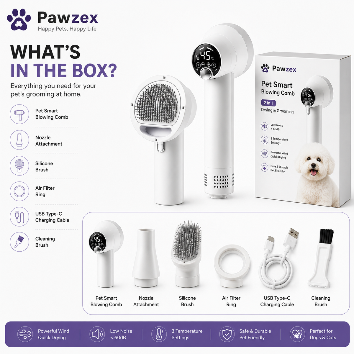 Quiet Smart Pet Hair Dryer for Dogs & Cats