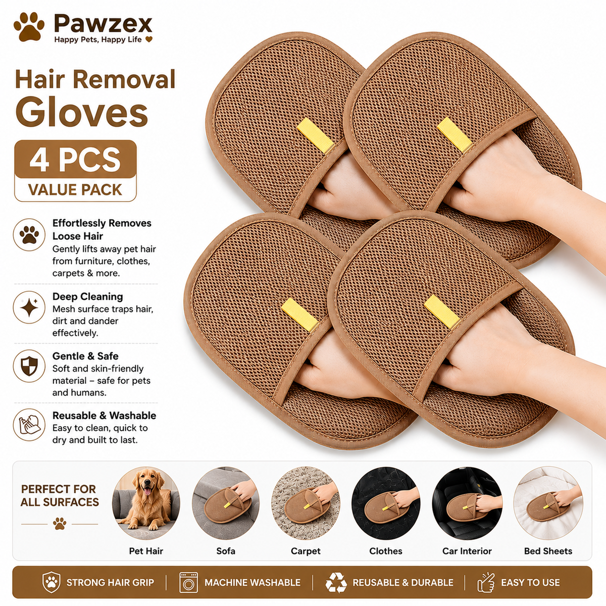 Pet Hair Remover Grooming Glove for Dogs & Cats