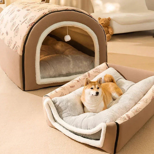 Cave-Style Dog Bed House with Washable Mat