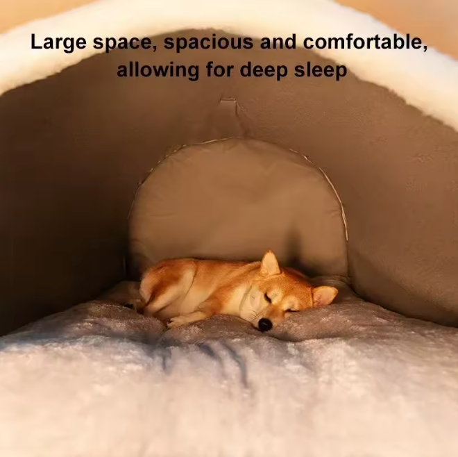 Cave-Style Dog Bed House with Washable Mat
