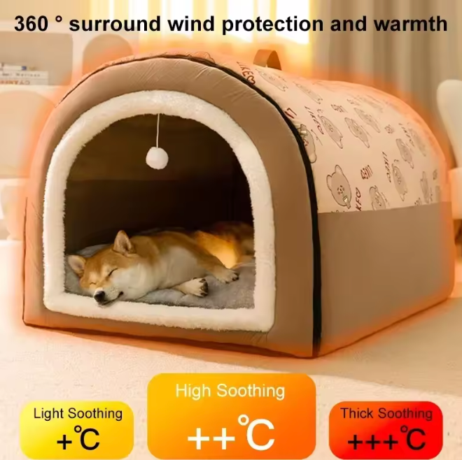 Cave-Style Dog Bed House with Washable Mat