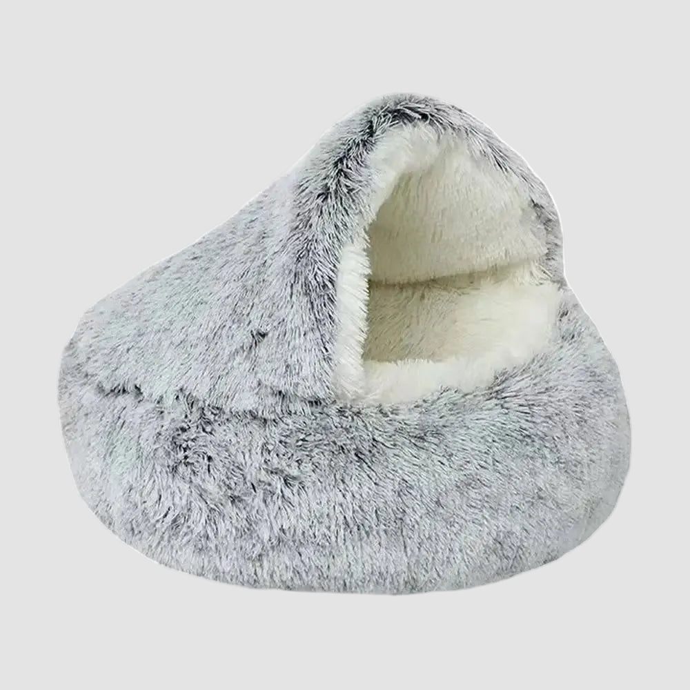 Plush Cat Cave Bed Semi-Enclosed | Machine Washable & Anti-Slip Base