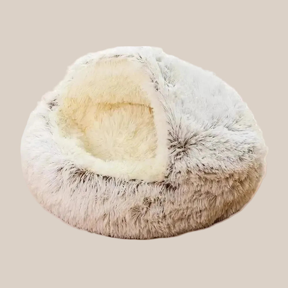 Plush Cat Cave Bed Semi-Enclosed | Machine Washable & Anti-Slip Base