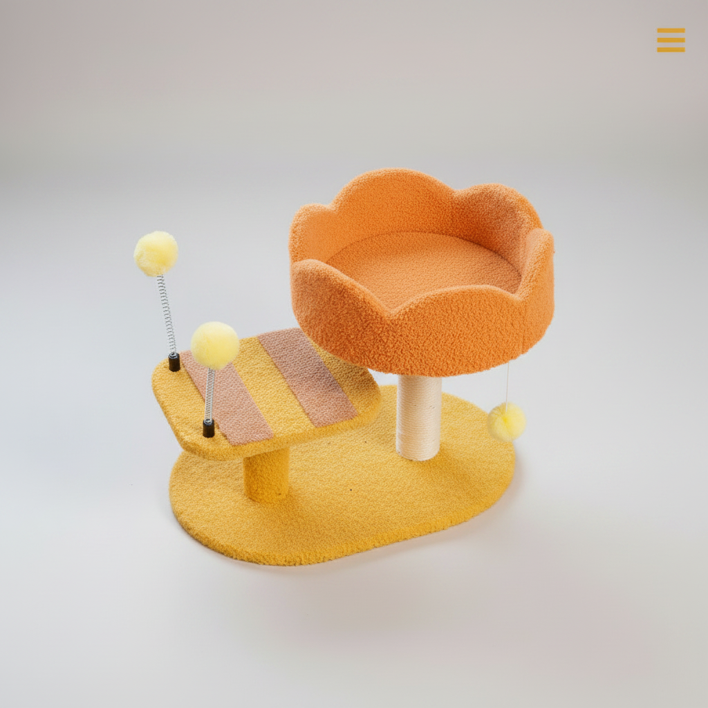Cat Perch Station with Sisal Scratcher & Spring Toy | Flower Bowl Nest