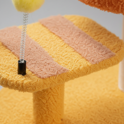 Cat Perch Station with Sisal Scratcher & Spring Toy | Flower Bowl Nest