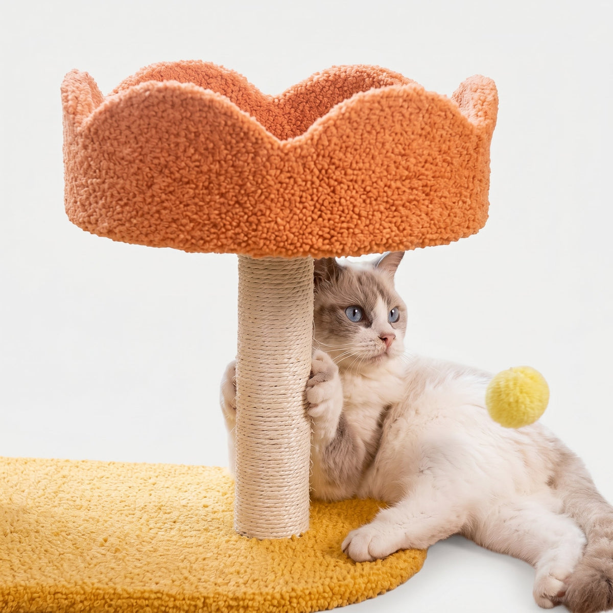 Cat Perch Station with Sisal Scratcher & Spring Toy | Flower Bowl Nest
