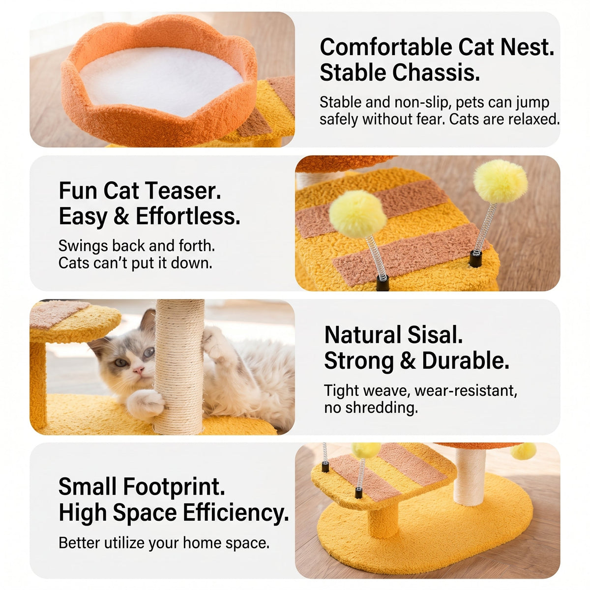Cat Perch Station with Sisal Scratcher & Spring Toy | Flower Bowl Nest