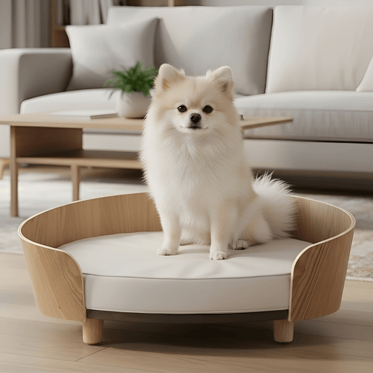Elevated Wooden Dog Bed | Thick Cushion Semi-Enclosed & Non-Slip Legs