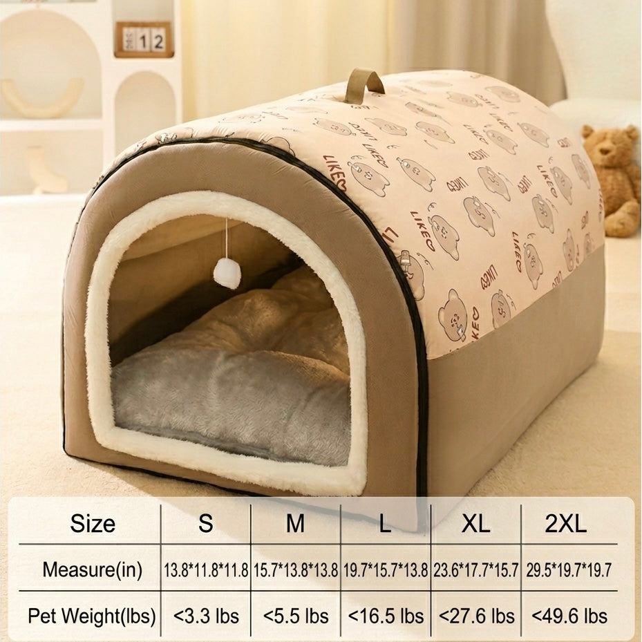 Cave-Style Dog Bed House with Washable Mat