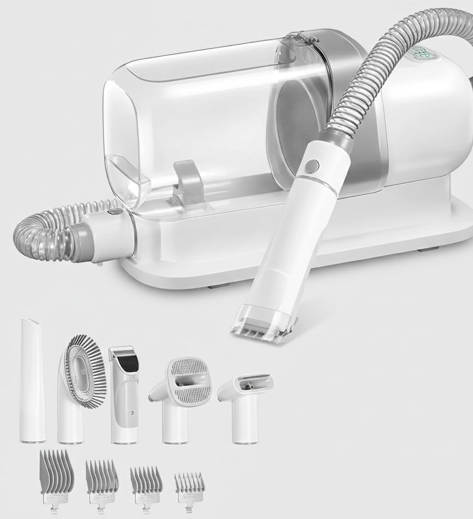 Dog & Cat Grooming Vacuum Kit That Traps Hair | 5 Tools & 2.3L Bin