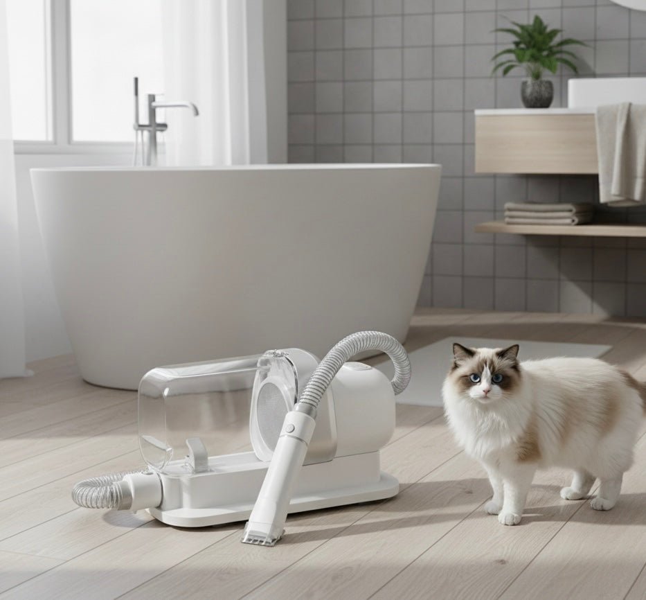 Dog & Cat Grooming Vacuum Kit That Traps Hair | 5 Tools & 2.3L Bin