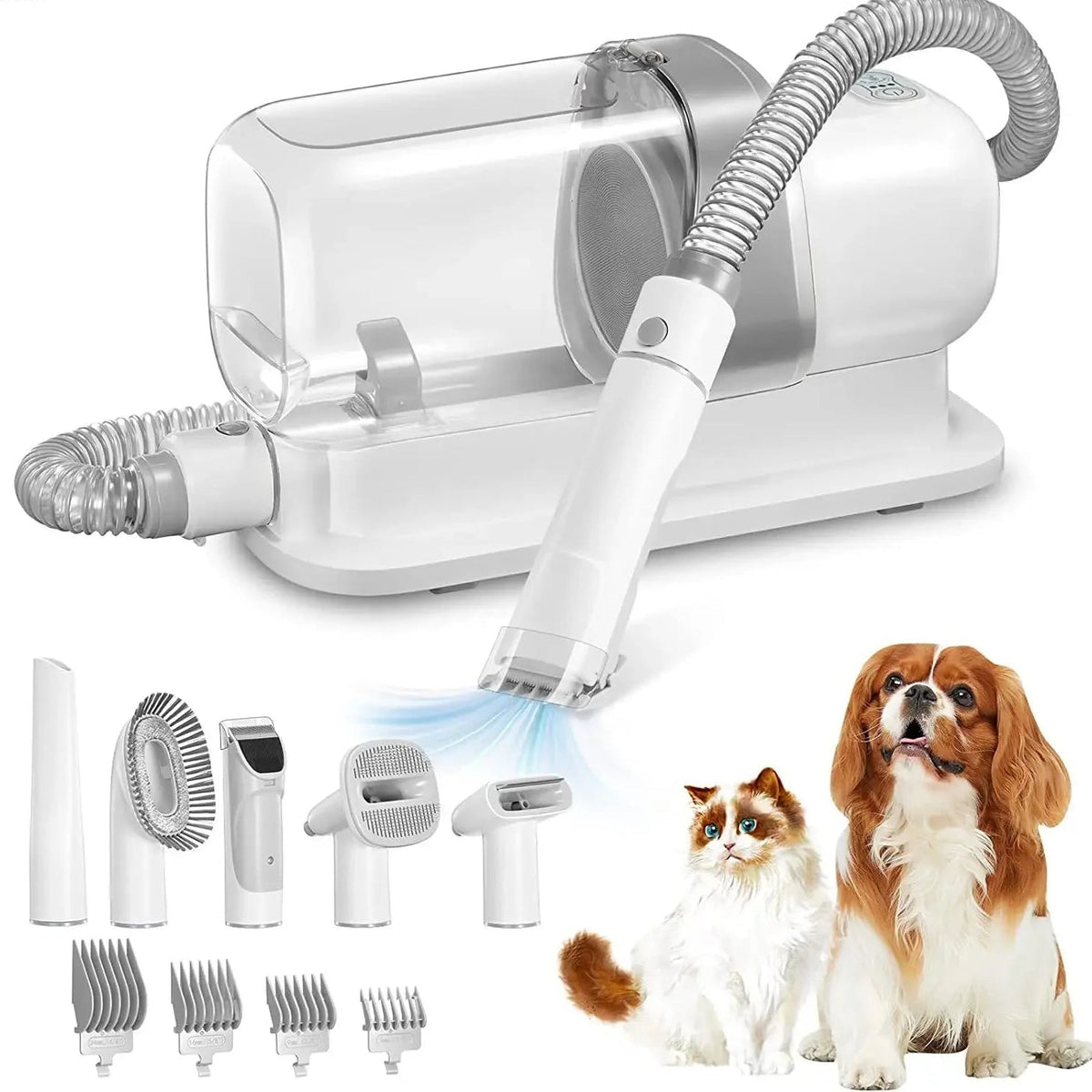 Dog & Cat Grooming Vacuum Kit That Traps Hair | 5 Tools & 2.3L Bin