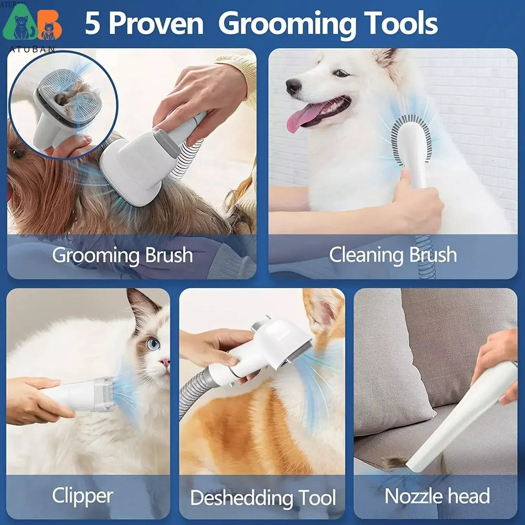 Dog & Cat Grooming Vacuum Kit That Traps Hair | 5 Tools & 2.3L Bin