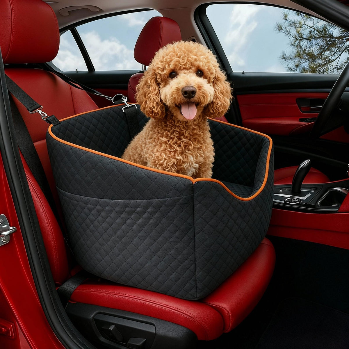 Elevated Dog Booster Car Seat | Safety Belt Attachment & Quilted