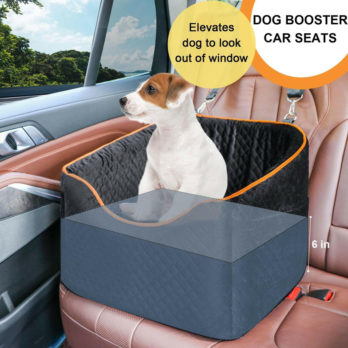 Elevated Dog Booster Car Seat | Safety Belt Attachment & Quilted