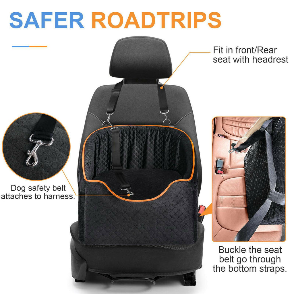 Elevated Dog Booster Car Seat | Safety Belt Attachment & Quilted
