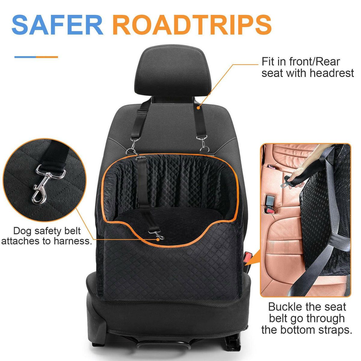 Elevated Dog Booster Car Seat | Safety Belt Attachment & Quilted