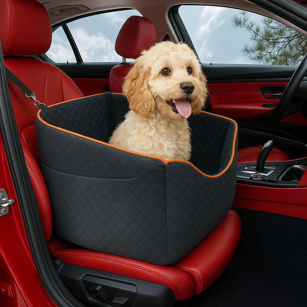 Elevated Dog Booster Car Seat | Safety Belt Attachment & Quilted