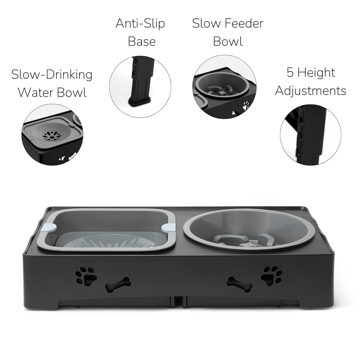 3-in-1 Elevated Dog Bowl Stand | Slow Feeder