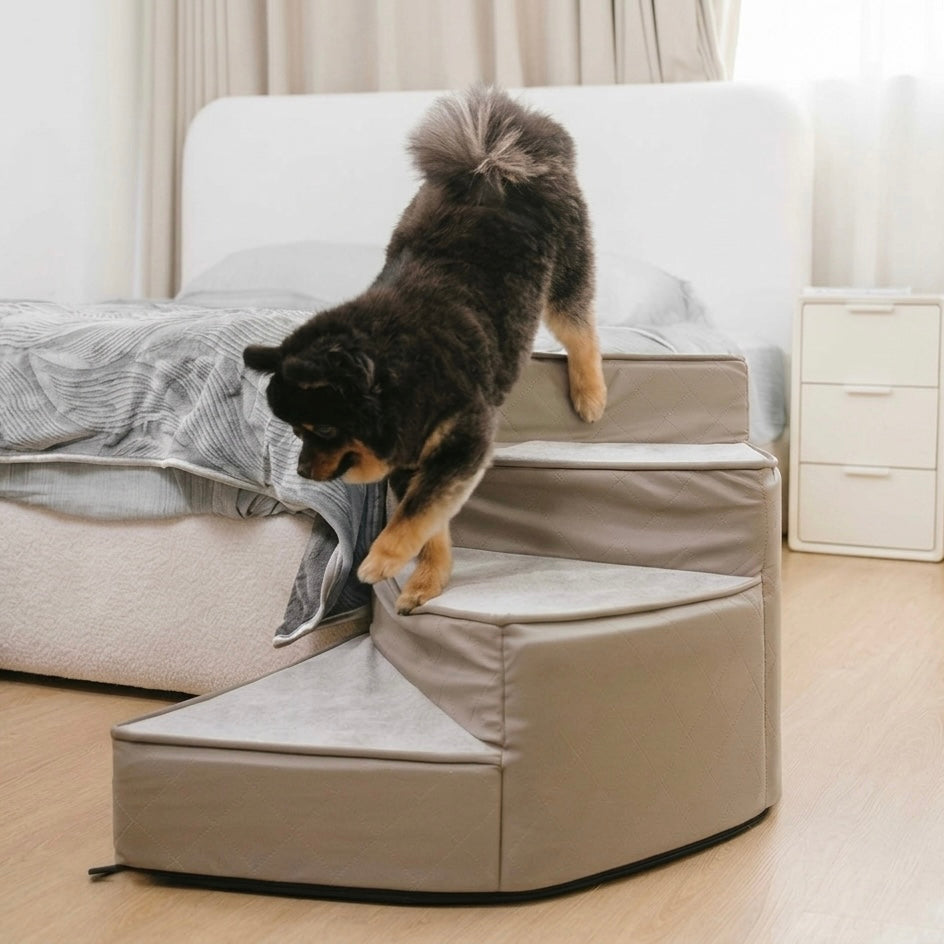 Spiral Dog Stairs for Beds & Sofas | Faux Leather & Joint-Friendly