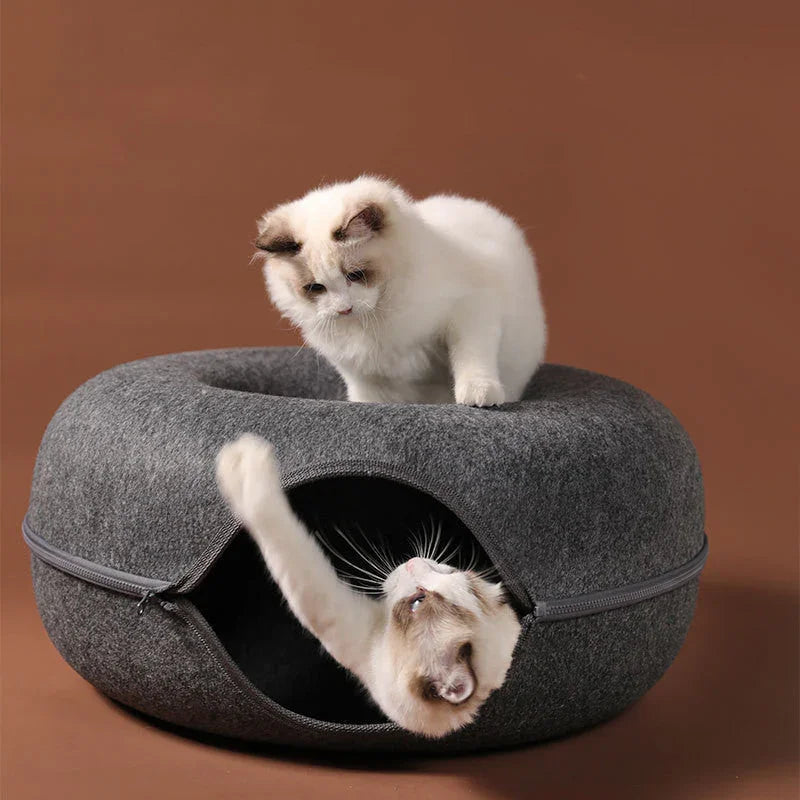 Felt Cat Bed That Converts to a Tunnel | Washable Dual-Use Nest
