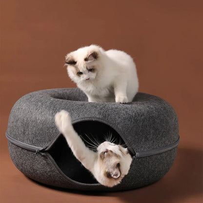 Felt Cat Bed That Converts to a Tunnel | Washable Dual-Use Nest