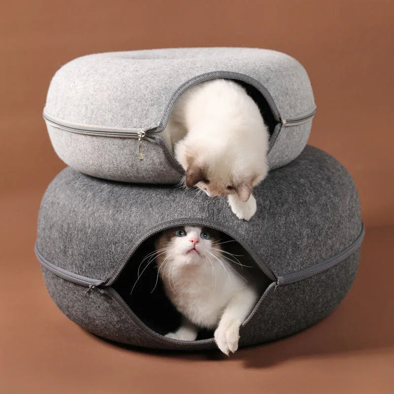 Felt Cat Bed That Converts to a Tunnel | Washable Dual-Use Nest