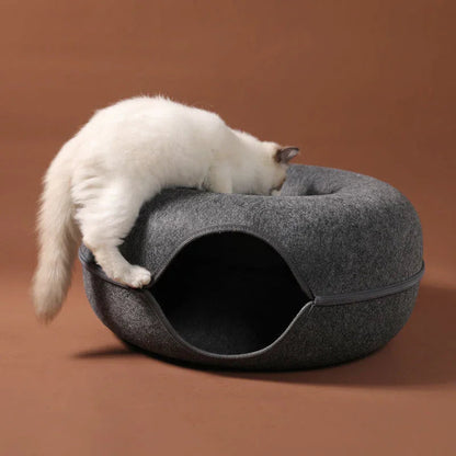Felt Cat Bed That Converts to a Tunnel | Washable Dual-Use Nest