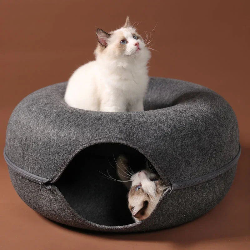 Felt Cat Bed That Converts to a Tunnel | Washable Dual-Use Nest
