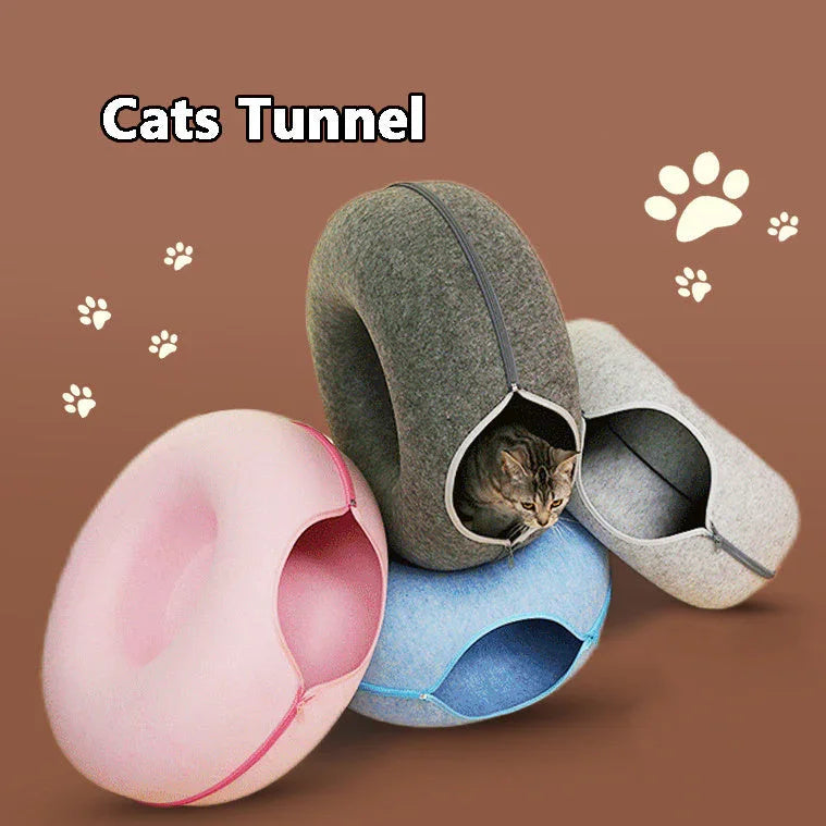 Felt Cat Bed That Converts to a Tunnel | Washable Dual-Use Nest
