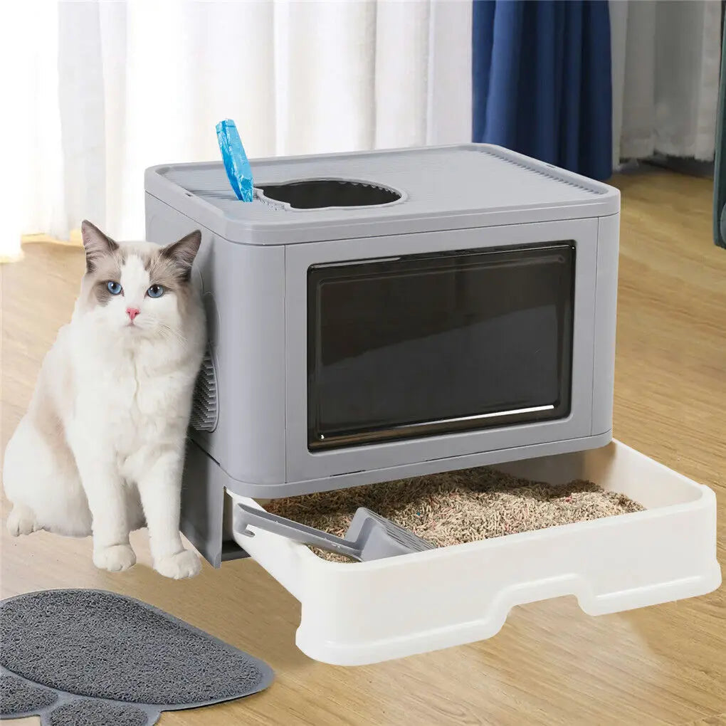 Foldable Enclosed Cat Litter Box | Dual-Entry Design & Easy Clean