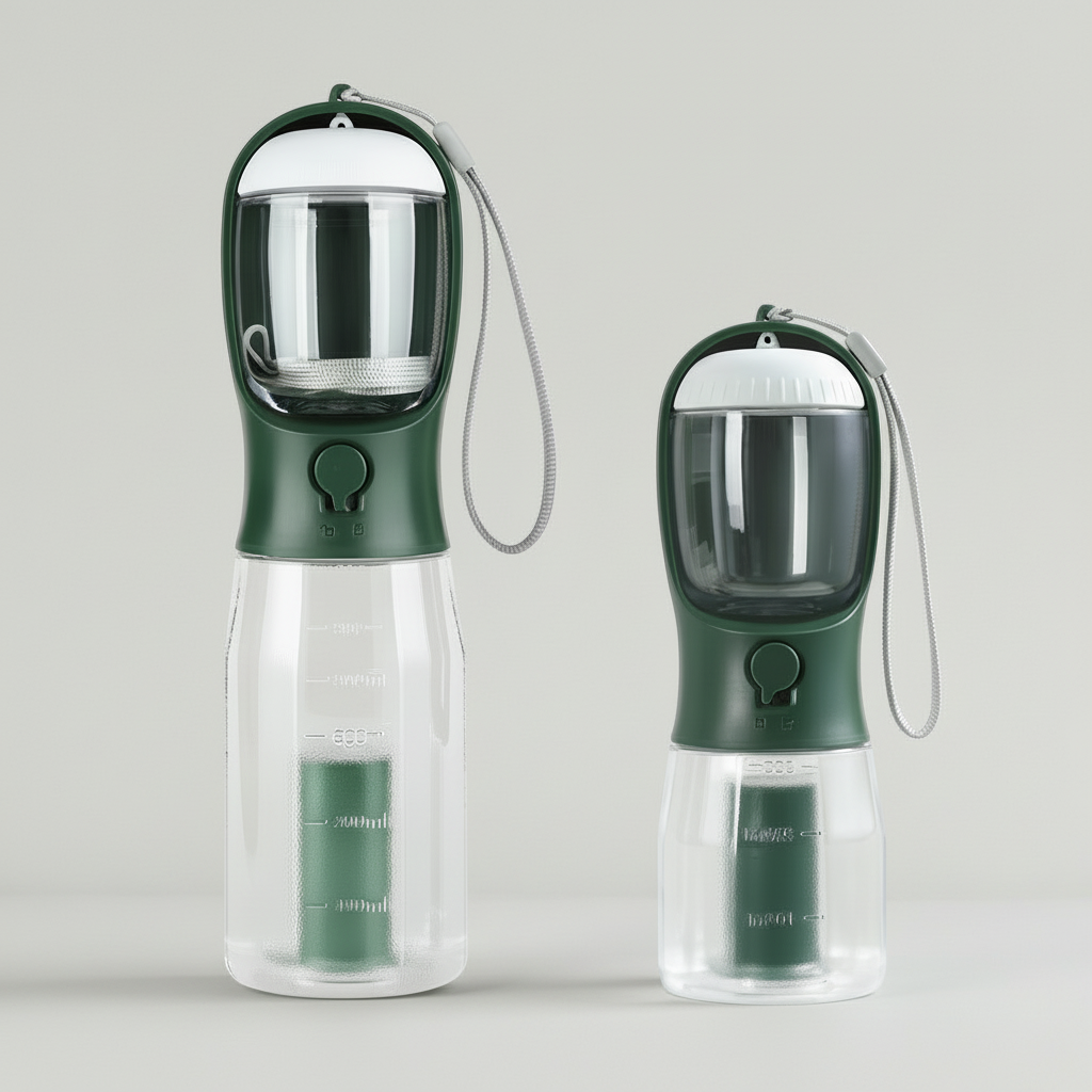 Portable Dog Travel Bottle for Walks | Water, Food & Waste Bags