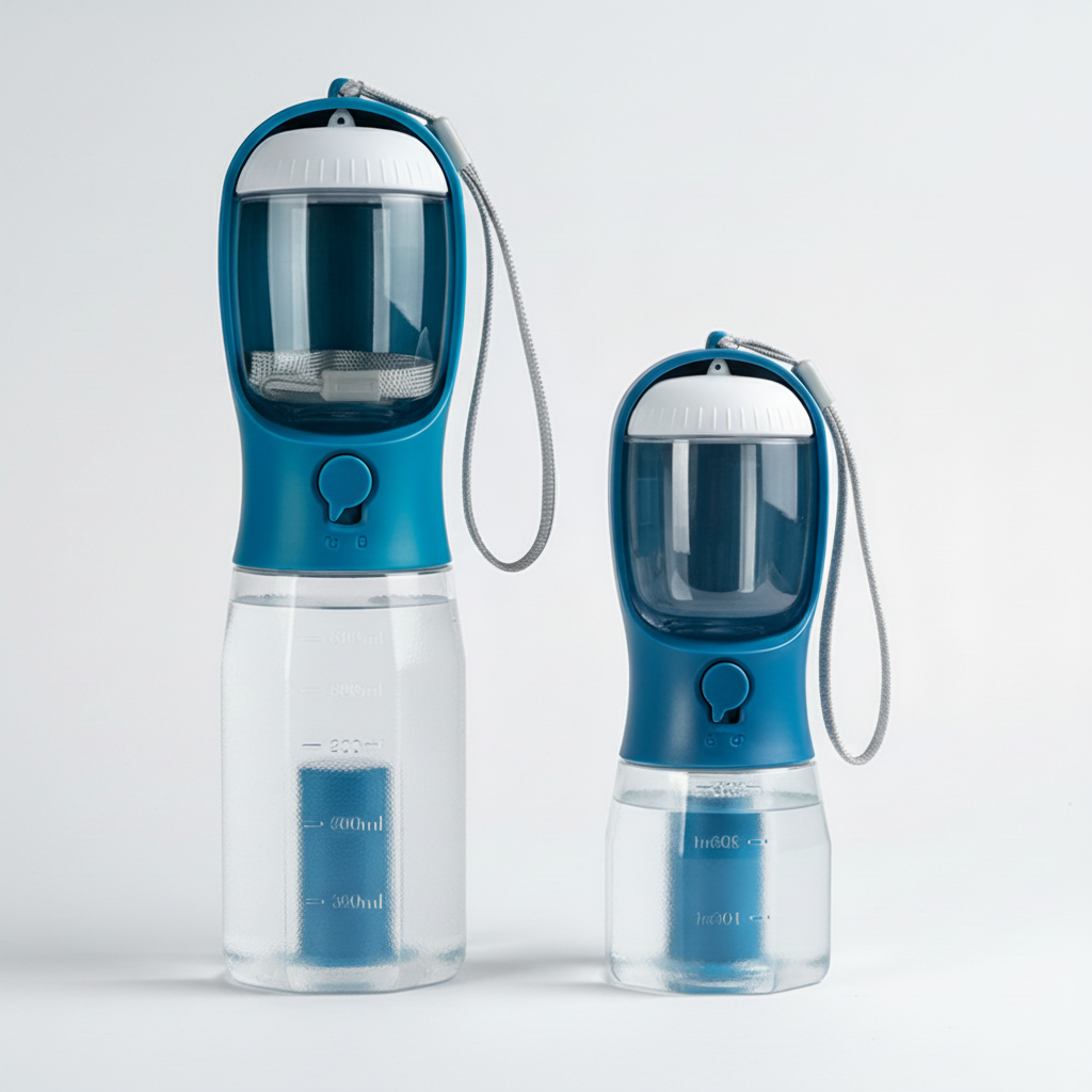 Portable Dog Travel Bottle for Walks | Water, Food & Waste Bags