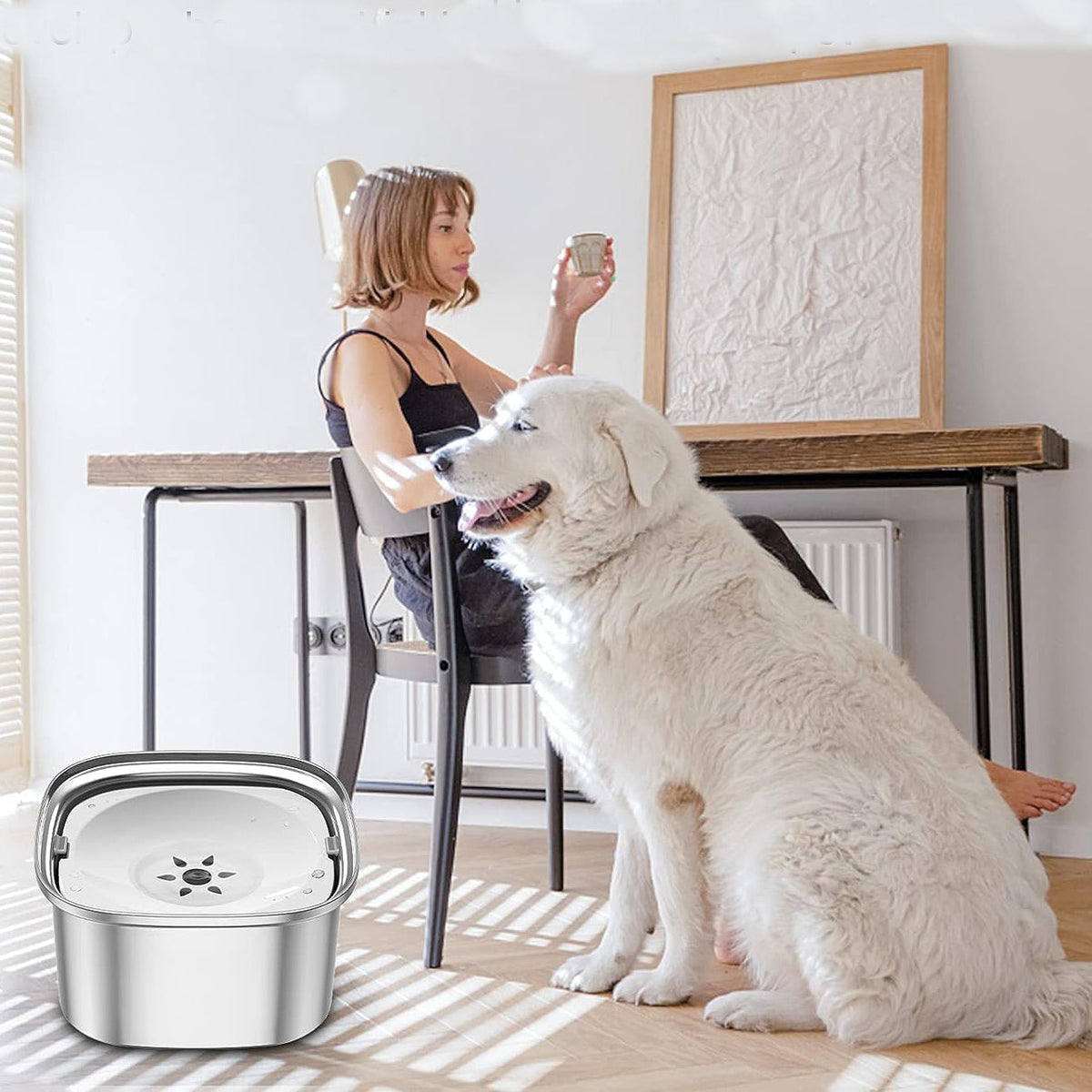 Spill-Proof Dog Water Bowl | 304 Stainless Steel Floating Disc &