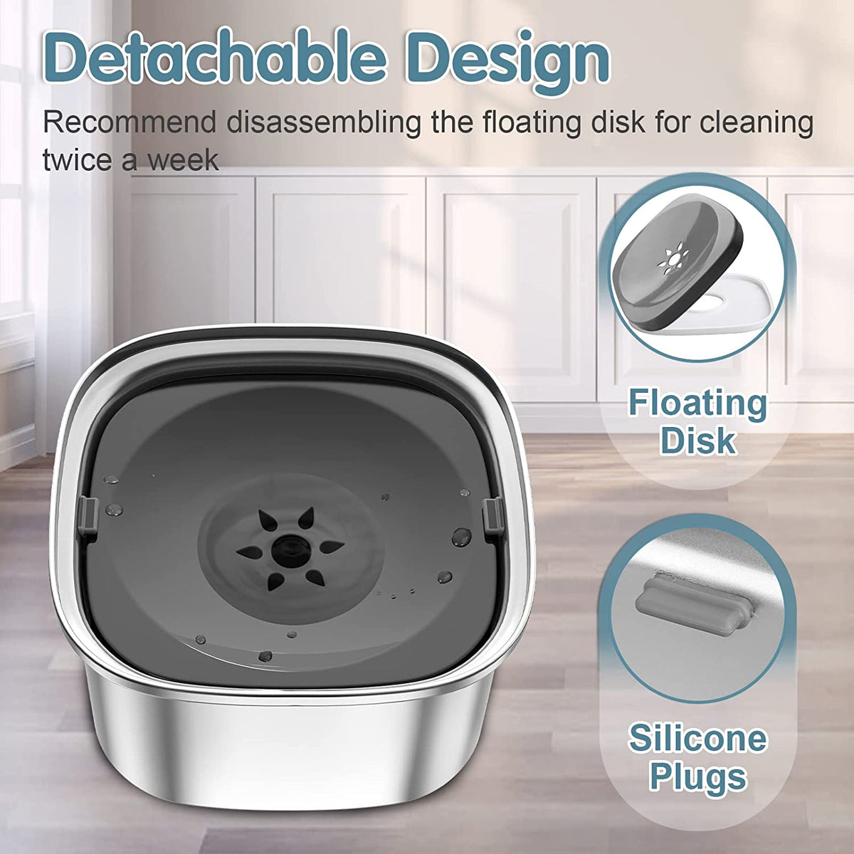 Spill-Proof Dog Water Bowl | 304 Stainless Steel Floating Disc &