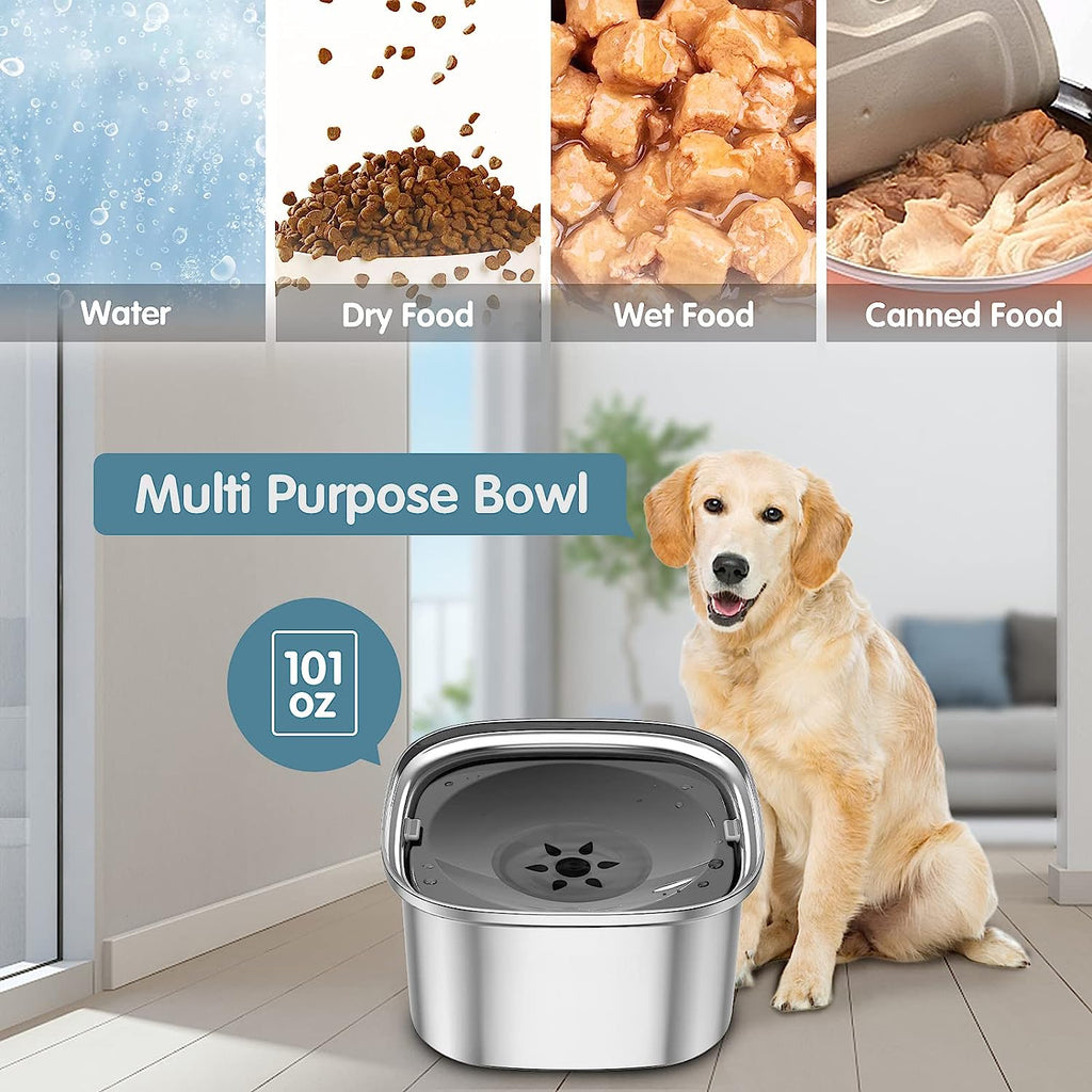 Spill-Proof Dog Water Bowl | 304 Stainless Steel Floating Disc &