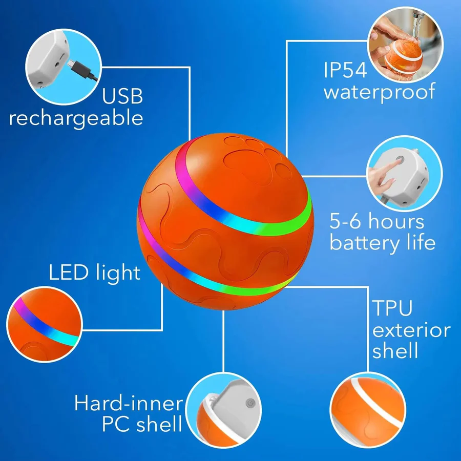 Motion-Activated Pet Ball with Remote & LED