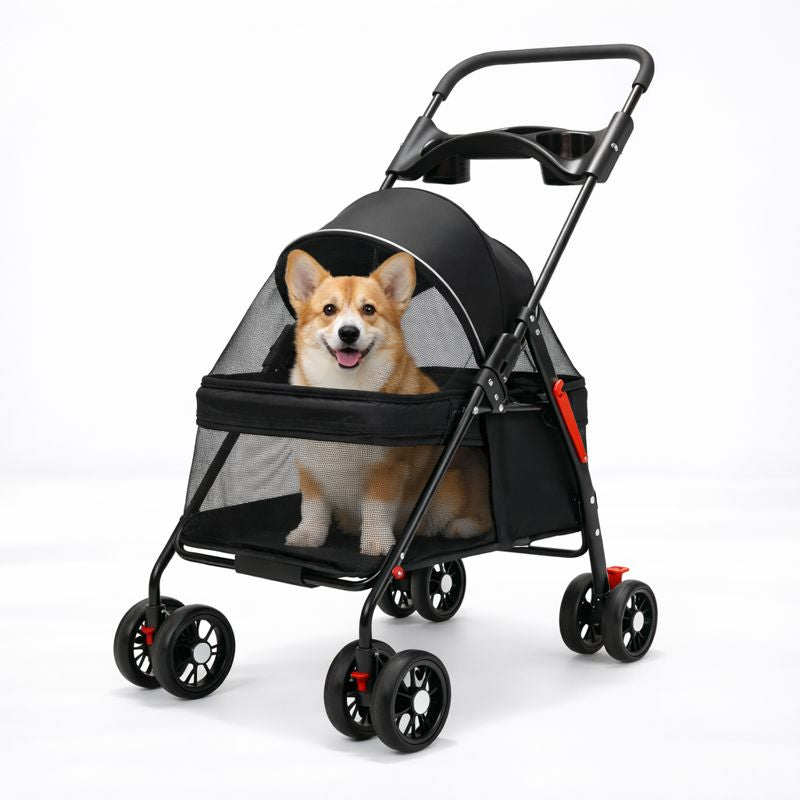 Foldable Pet Stroller for Small Dogs & Cats | 360° Wheels