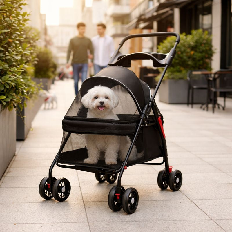 Foldable Pet Stroller for Small Dogs & Cats | 360° Wheels